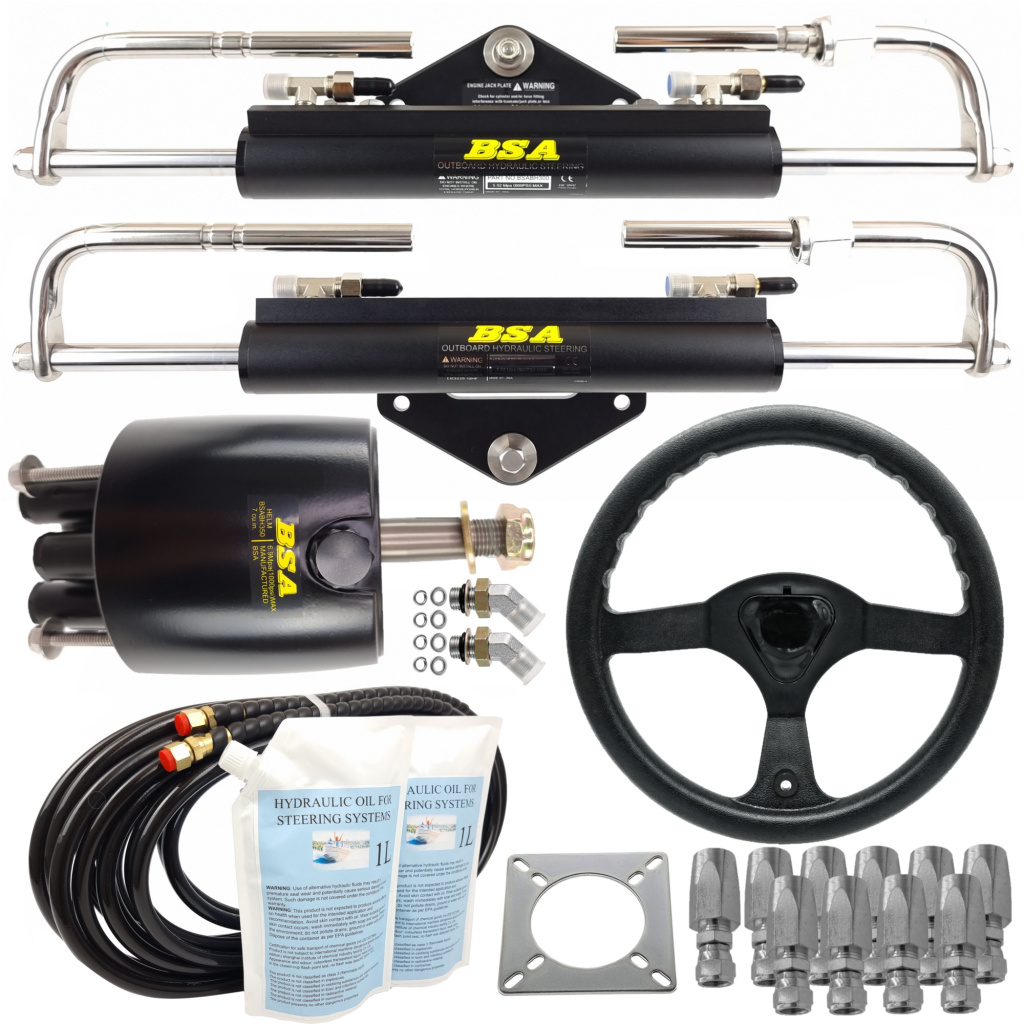 Twin Hydraulic Outboard Motor Steering Kit USA up to 150HP BSA